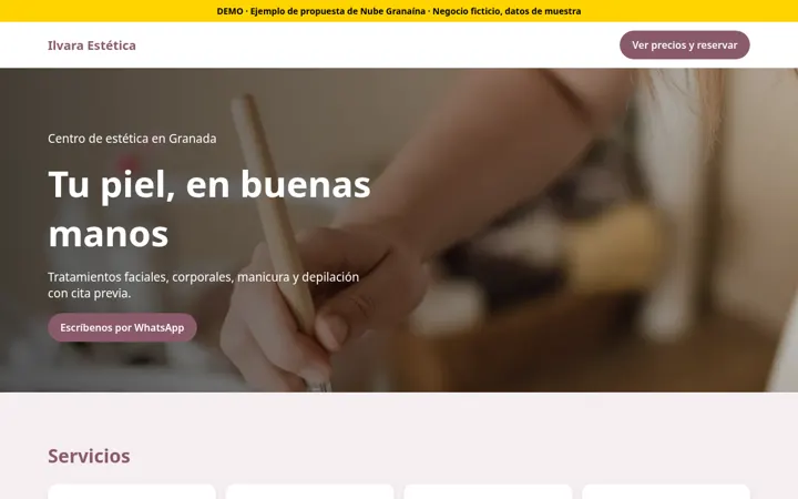 Captura de la demo de web para centro de estética