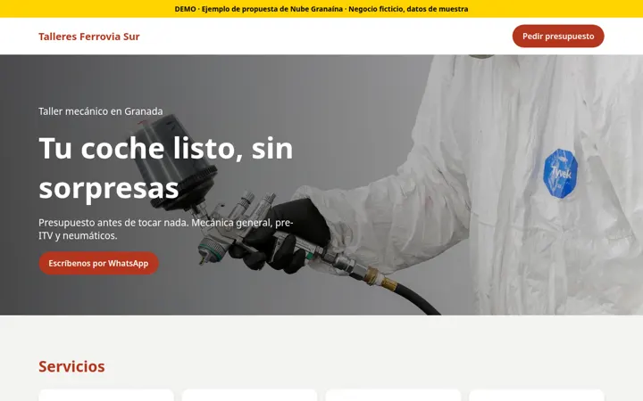 Captura de la demo de web para taller mecánico